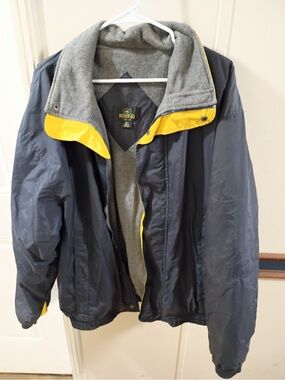 Vintage RedHead Men's Navy Blue and Yellow Windbreaker Jacket